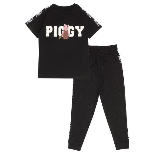 Front - Piggy Girls Baseball Bat Logo T-Shirt & Jogging Bottoms Set