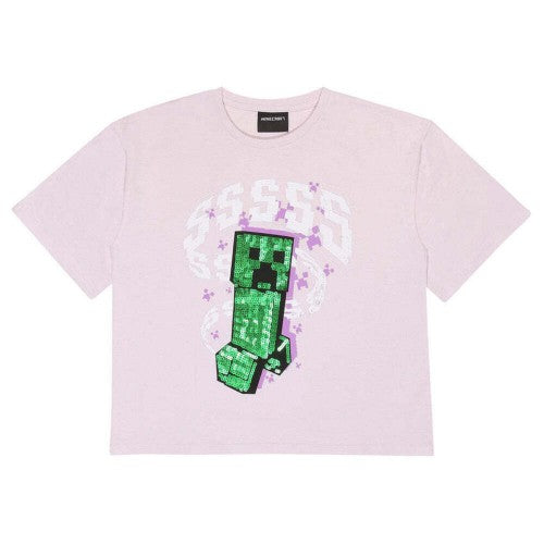 Front - Minecraft Girls Ssss Creeper Crop Top