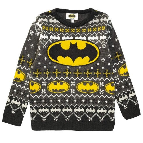 Front - DC Comics Girls Batman Logo Knitted Christmas Jumper