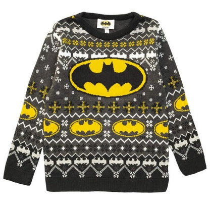 Front - DC Comics Girls Batman Logo Knitted Christmas Jumper