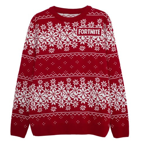 Front - Fortnite Boys Fair Isle Knitted Christmas Jumper