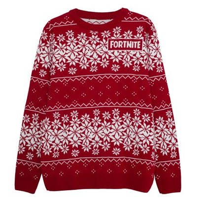 Front - Fortnite Boys Fair Isle Knitted Christmas Jumper