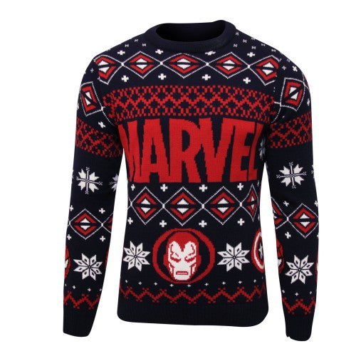 Front - Marvel Mens Icons Knitted Christmas Jumper