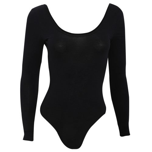 Front - American Apparel Womens/Ladies Long Sleeve Double U Neck Cotton Spandex Bodysuit/Leotard