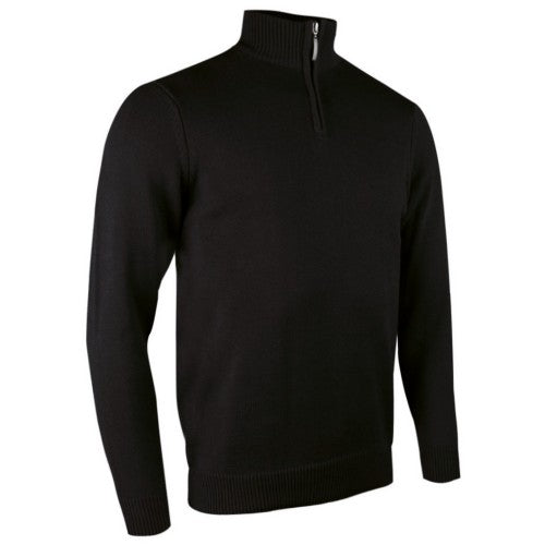 Front - Glenmuir Mens Plain Zip Neck Cotton Golf Sweater/Jumper