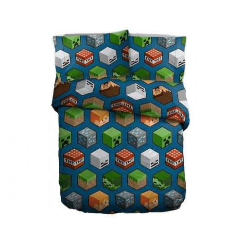 Front - Minecraft Isometric Teddy Fleece Duvet Cover Set