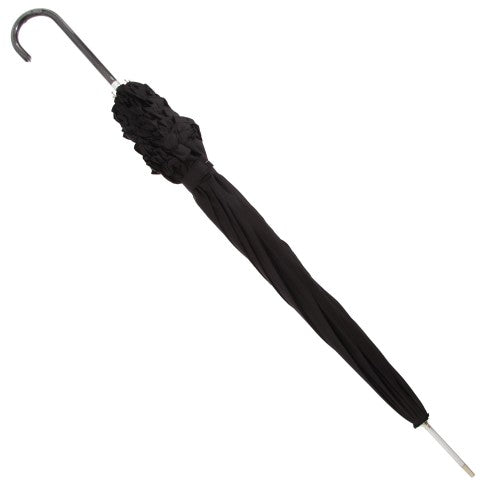 Front - Womens/Ladies Black Lightweight Frilly Walking Umbrella