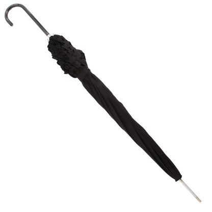 Front - Womens/Ladies Black Lightweight Frilly Walking Umbrella