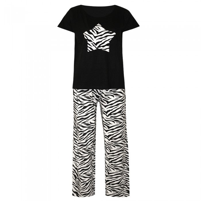 Front - Womens/Ladies Zebra Print Pyjama Set