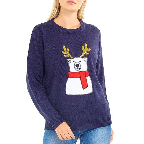Brave Soul Womens Ladies Polar Bear Christmas Jumper Discounts on great Brands