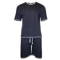 Front - Cargo Bay Mens Tape Stripes Marl T-Shirt & Shorts Pyjama Set