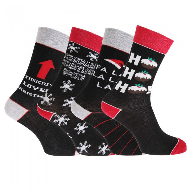 Front - Mens Christmas Greeting Assorted Novelty Socks (4 Pairs)