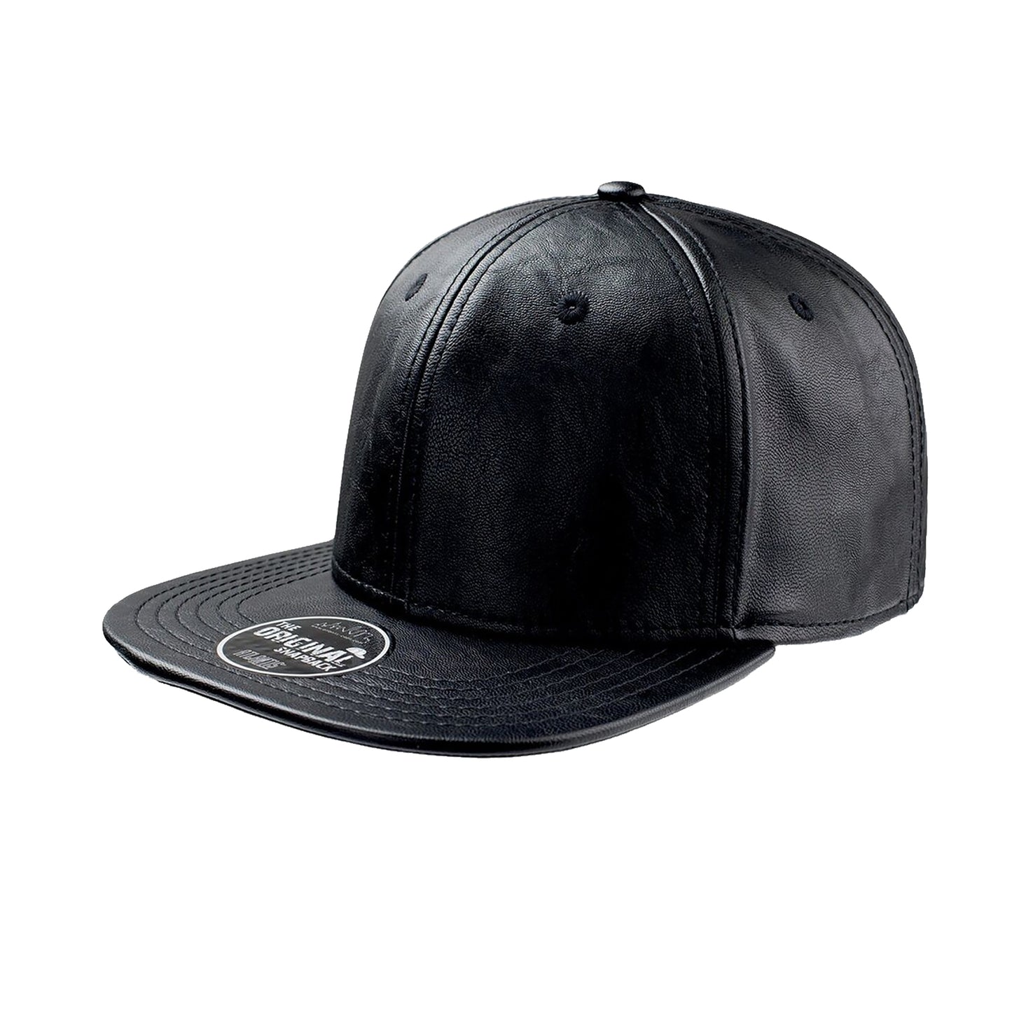 Black - Front - Atlantis Snap Eco Flat Visor PU Leather 6 Panel Cap