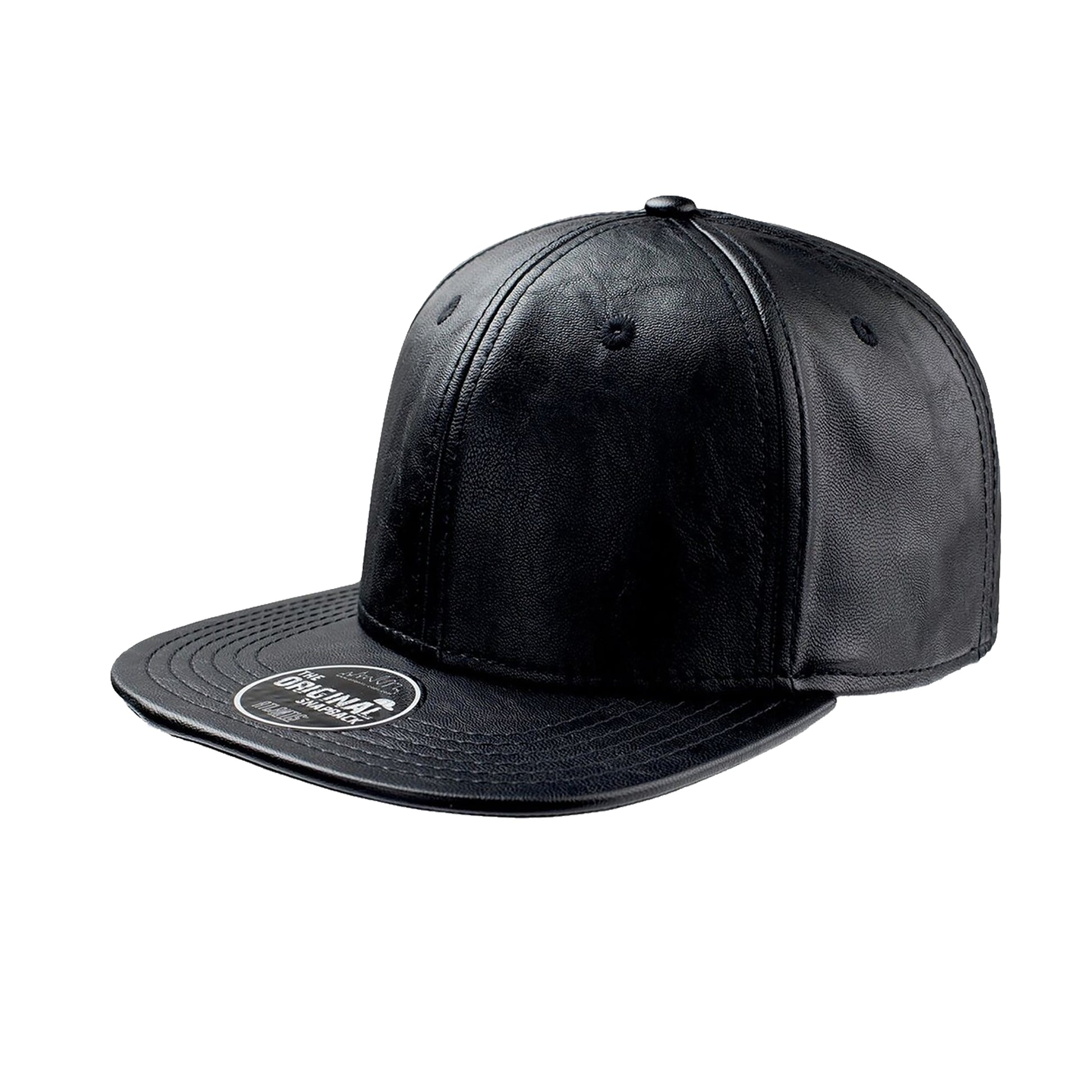 Black - Front - Atlantis Snap Eco Flat Visor PU Leather 6 Panel Cap