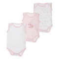 Pink - Front - Baby Girls Bear Pattern Sleeveless Bodysuits  (Pack Of 3)