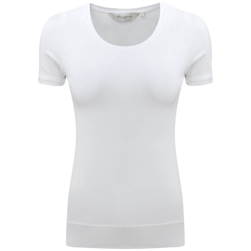 White - Front - Russell Collection Ladies-Womens Short Sleeve Strech Top