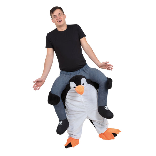 Black-White-Navy-Orange - Front - Bristol Novelty Unisex Adults Penguin Piggy Back Costume
