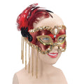 Red-Gold - Back - Bristol Novelty Womens-Ladies Satin Mask With Feathers