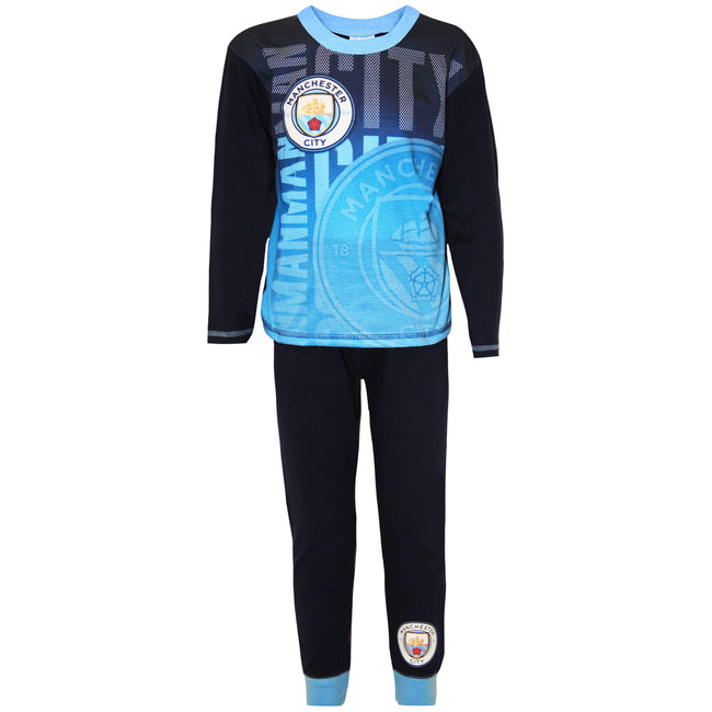 Navy-Sky Blue - Front - Manchester City FC Boys Sublimated Pyjama Set