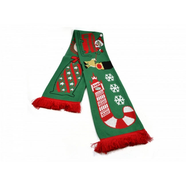 Red-Green-White - Front - Red Bus Sleigh Christmas Scarf