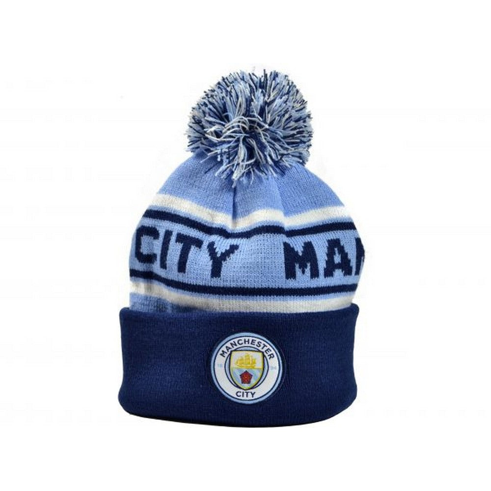 Navy-White - Front - Manchester City FC Unisex Adult Bobble Beanie