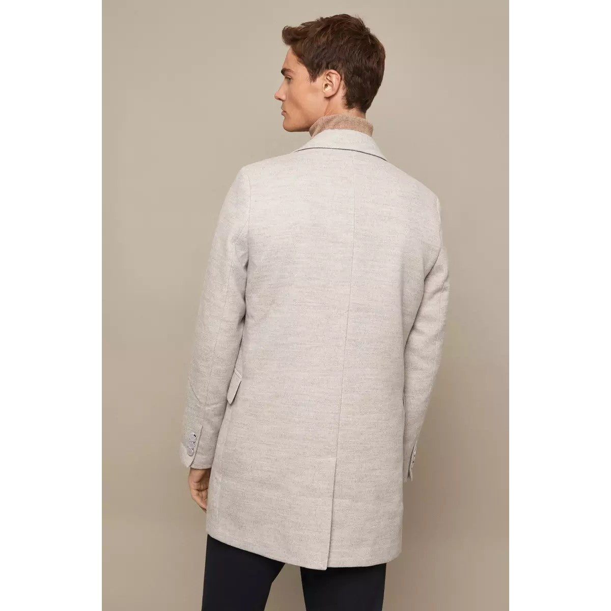 Light Grey - Back - Burton Mens Wool Effect Overcoat