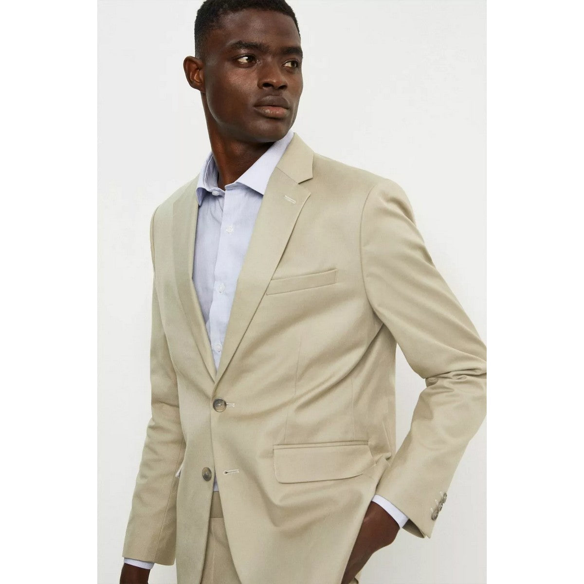 Khaki - Side - Burton Mens Stretch Slim Suit Jacket