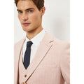 Pink - Side - Burton Mens Harry brown Herringbone Tweed Slim Suit Jacket
