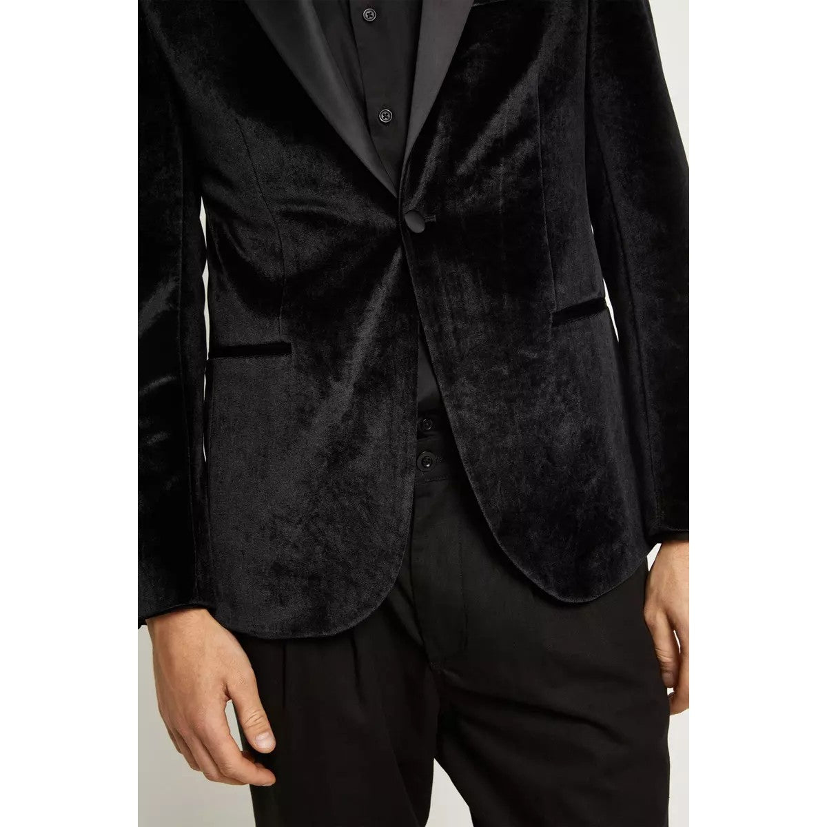 Black - Pack Shot - Burton Mens Velvet Slim Suit Jacket