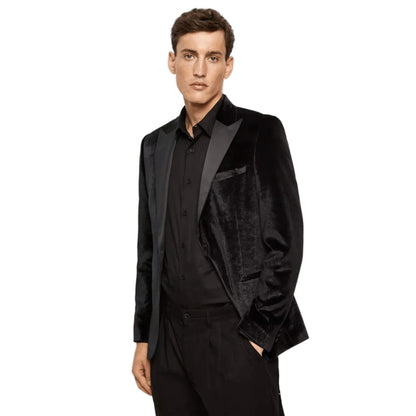 Black - Front - Burton Mens Velvet Slim Suit Jacket