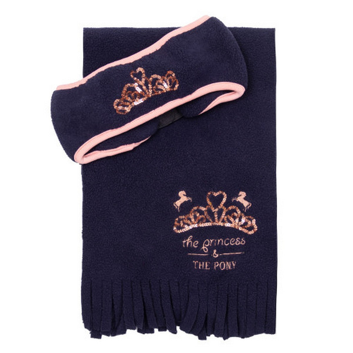 Navy-Peach - Front - Little Rider The Princess And The Pony Head Band And Scarf Set