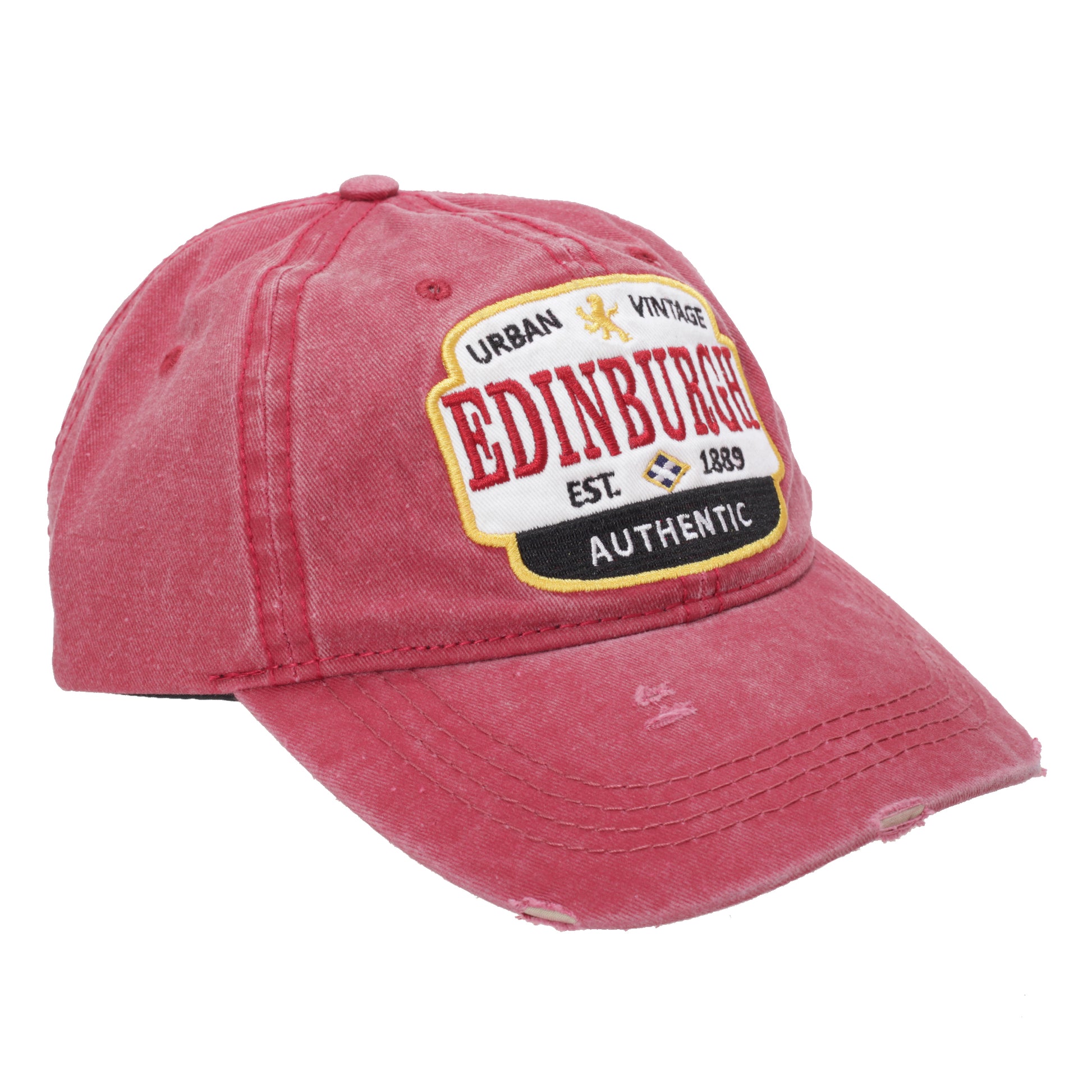Maroon - Front - Edinburgh Unisex Adults Distressed Baseball Cap