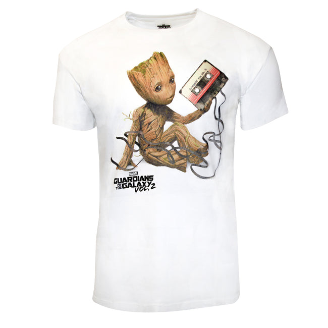 White - Front - Guardians Of The Galaxy Vol 2 Unisex Adults Groot And Tape T-Shirt