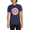 Blue - Side - Captain America Unisex Adults Distressed Shield Design T-Shirt