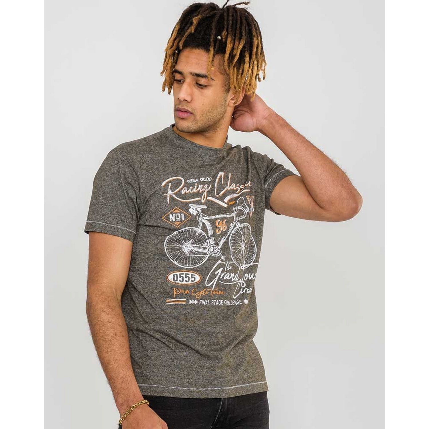 Khaki - Back - Duke Mens Eastwood D555 Bicycle Print T-Shirt