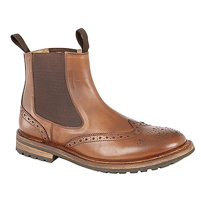 Light Brown - Front - Woodland Mens Brogue Design Gusset Dealer Boots