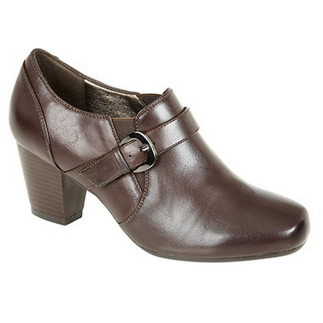 Brown - Front - Boulevard Womens-Ladies Mid Heel Buckle Shoes