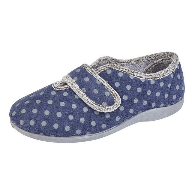 Navy-Grey - Back - Sleepers Womens-Ladies Lucy V Throat Touch Fastening Memory Foam Slipper