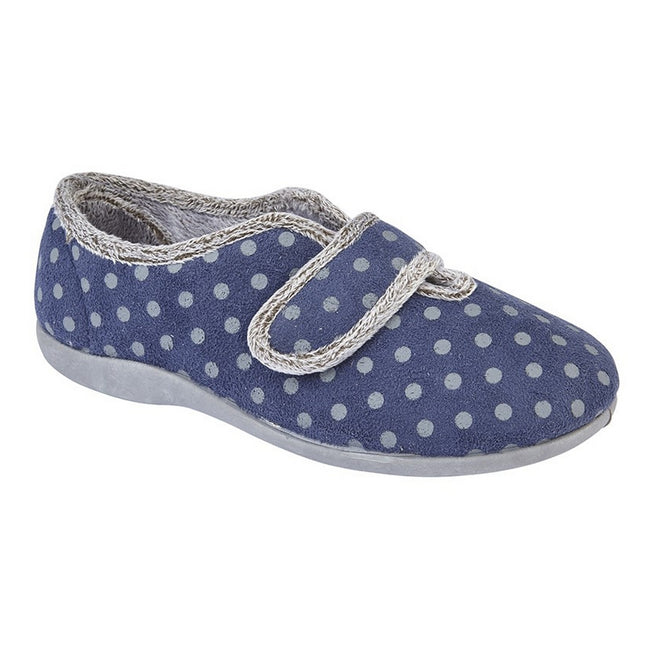 Navy-Grey - Front - Sleepers Womens-Ladies Lucy V Throat Touch Fastening Memory Foam Slipper