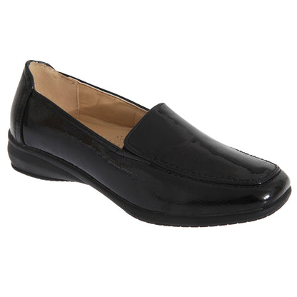Black Patent - Front - Boulevard Womens-Ladies Leather Like Twin Gusset Shoes