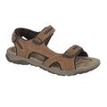 Brown - Front - PDQ Mens 3 Touch Fastening Pig Leather Sports Sandals