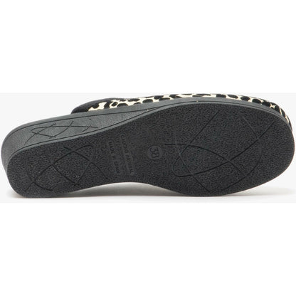 Black-Beige - Back - Sleepers Womens-Ladies Leopard Print Slippers