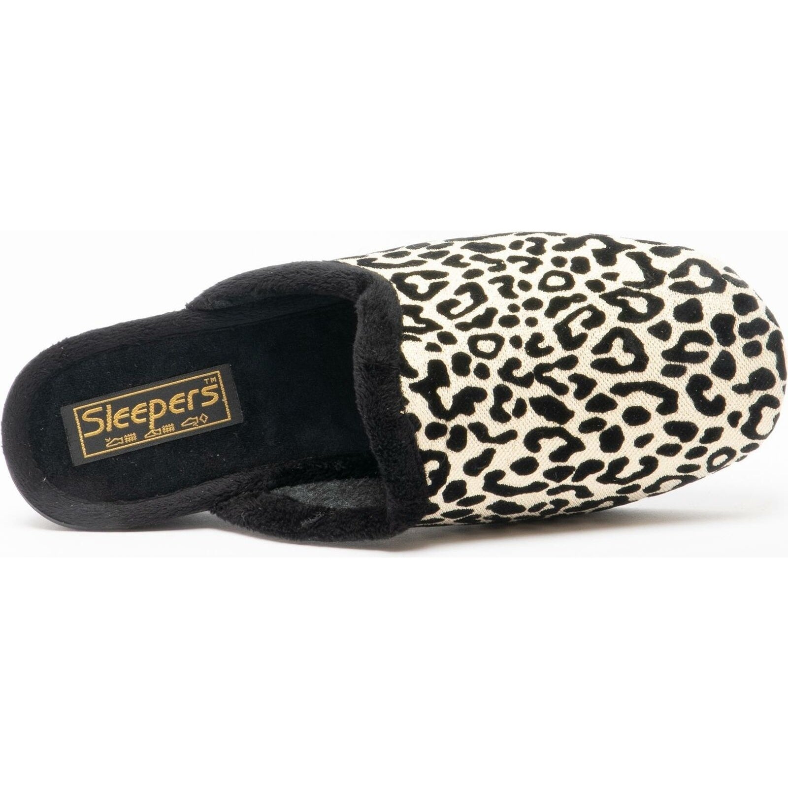 Black-Beige - Side - Sleepers Womens-Ladies Leopard Print Slippers