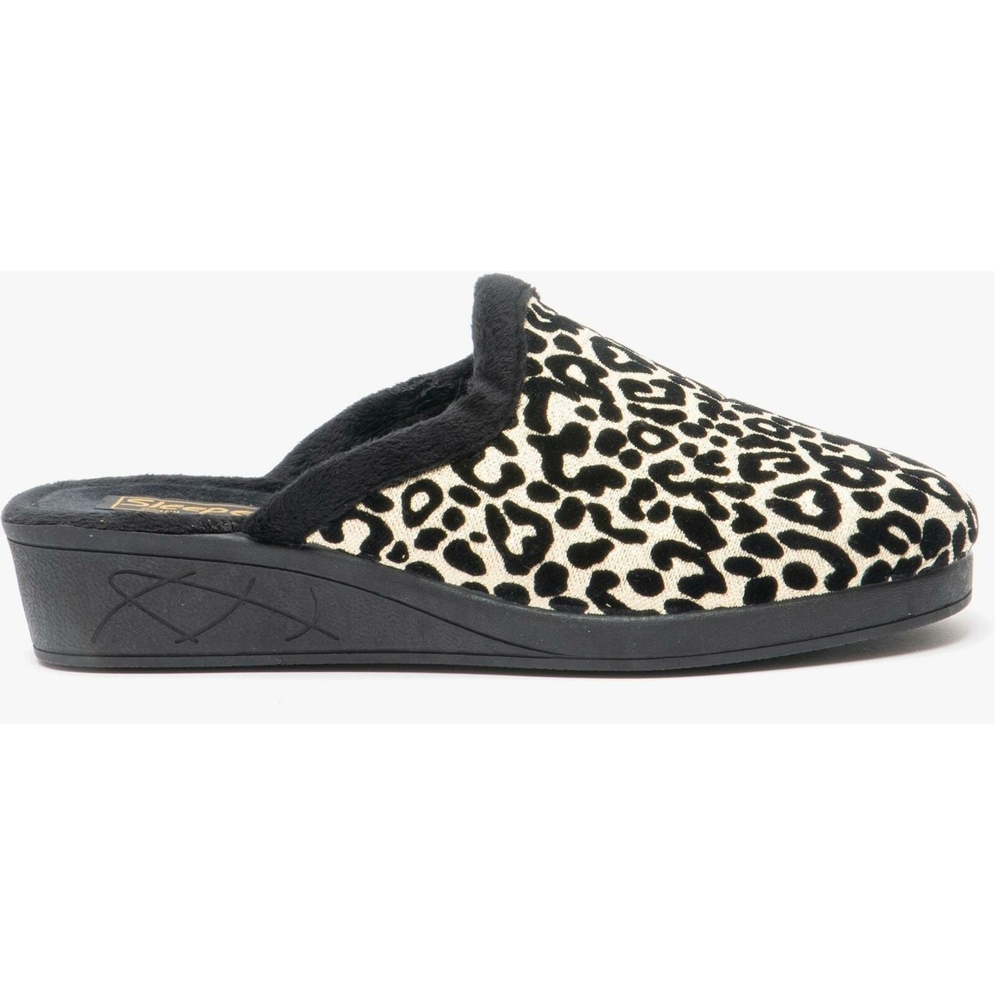 Black-Beige - Front - Sleepers Womens-Ladies Leopard Print Slippers