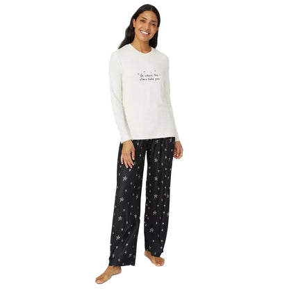 White - Front - Debenhams Womens-Ladies Go Where The Stars Take You Pyjama Set