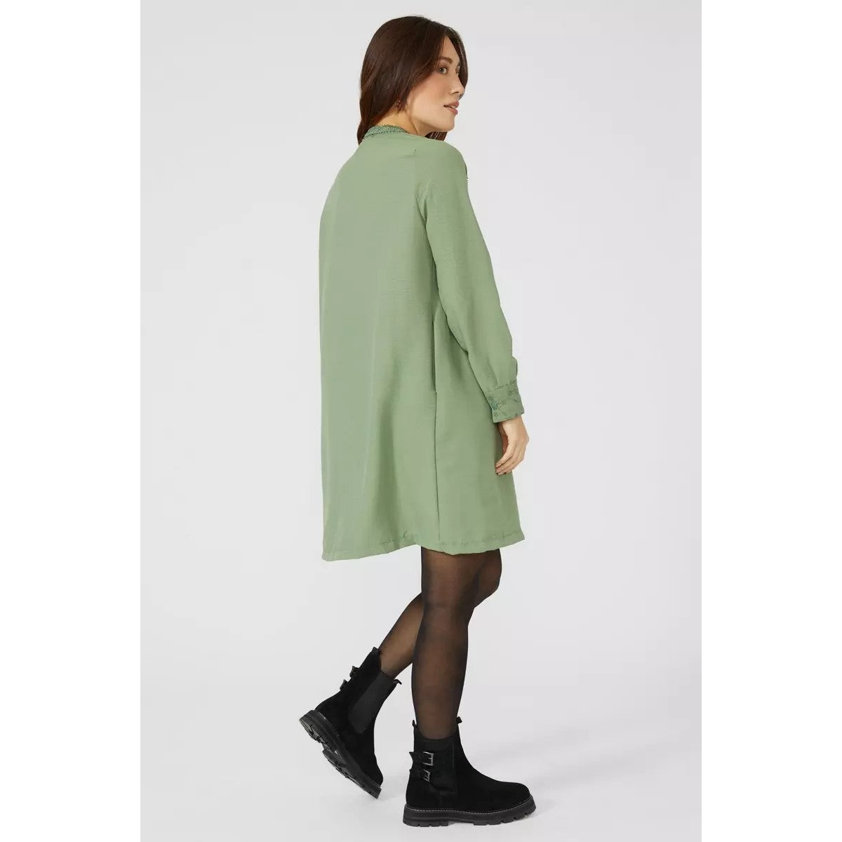 Khaki - Back - Mantaray Womens-Ladies Broiderie Lace Detail Tunic Dress