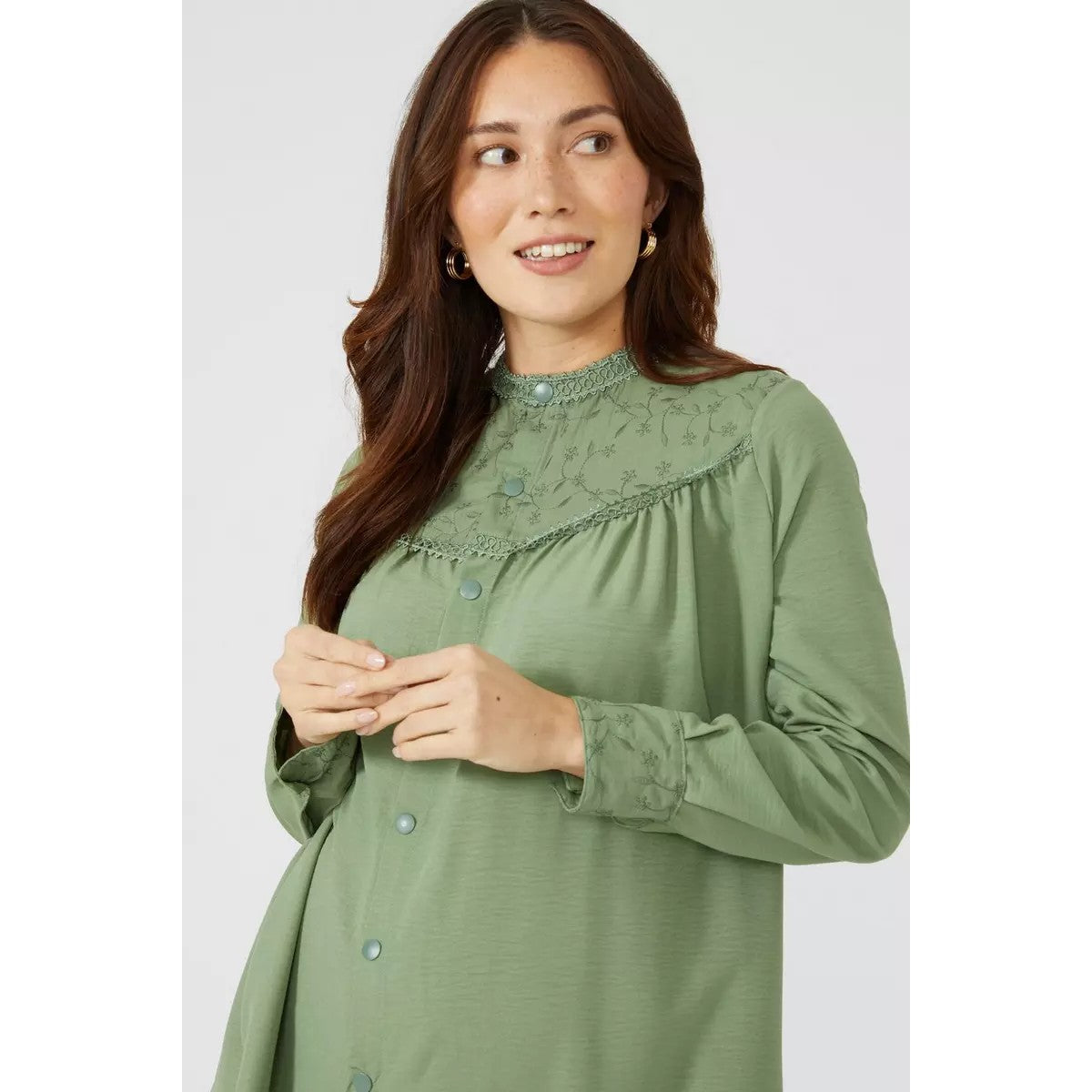 Khaki - Side - Mantaray Womens-Ladies Broiderie Lace Detail Tunic Dress