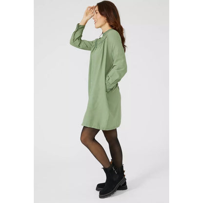 Khaki - Lifestyle - Mantaray Womens-Ladies Broiderie Lace Detail Tunic Dress