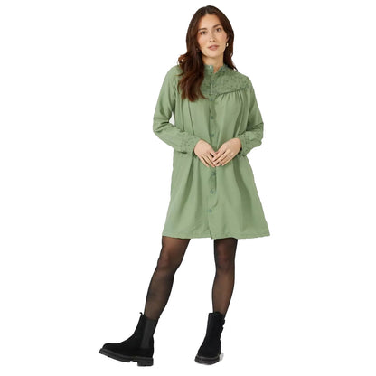 Khaki - Front - Mantaray Womens-Ladies Broiderie Lace Detail Tunic Dress