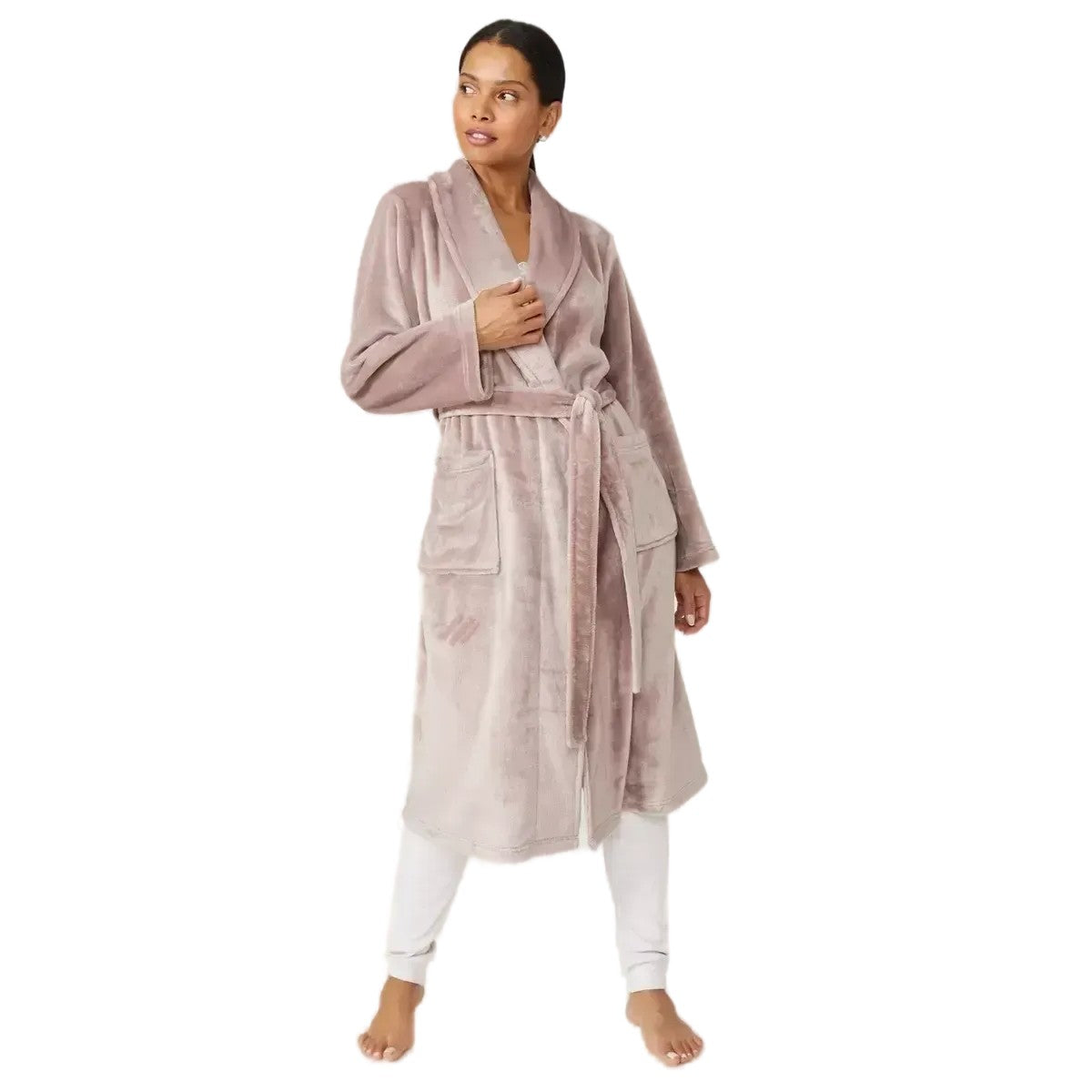 Taupe - Front - Debenhams Womens-Ladies Sleek Shawl Collar Robe